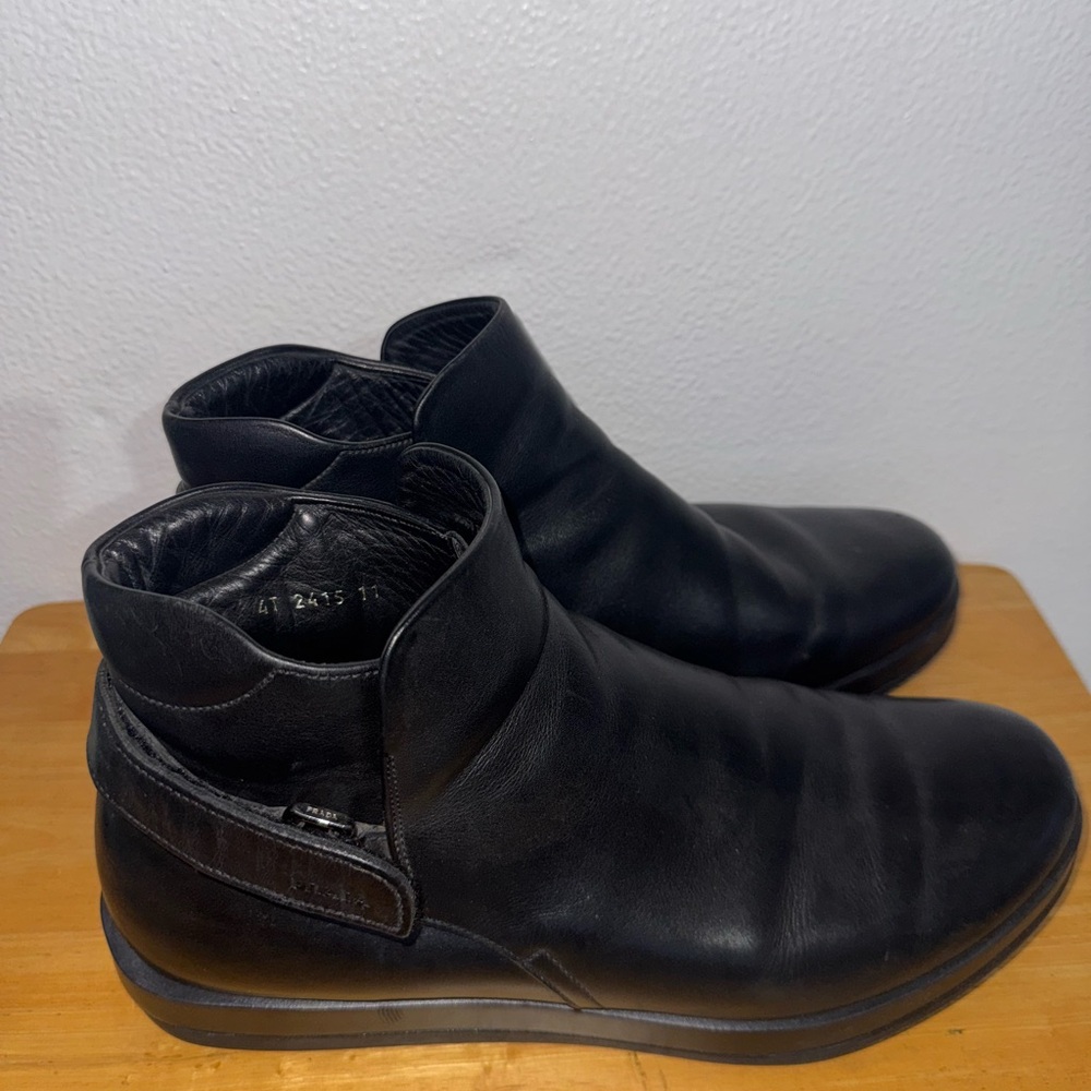 Prada Black Leather Boots Slip-On Comfort